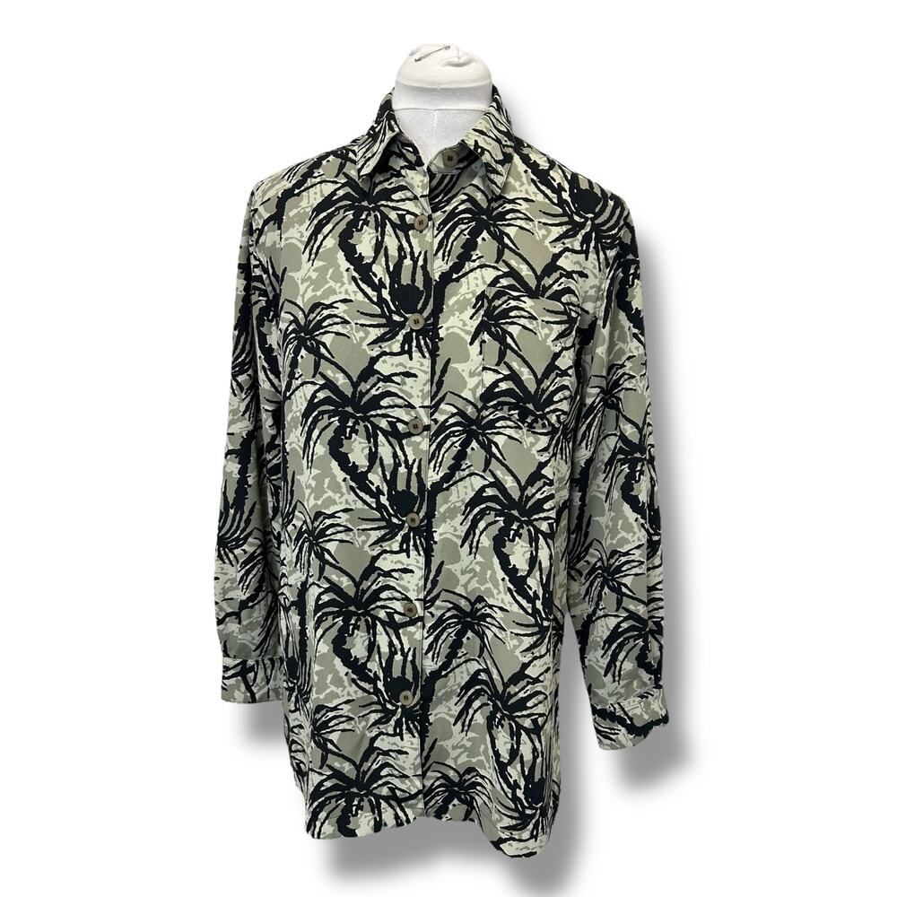 Harve Benard Women’s Long Sleeve Collared Button Down Blouse, Green, size 12